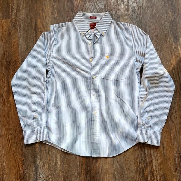 Vtg Abercrombie & Fitch Men's S Long Sleeve Blue Striped Button Down Shirt A&F - Picture 1 of 5
